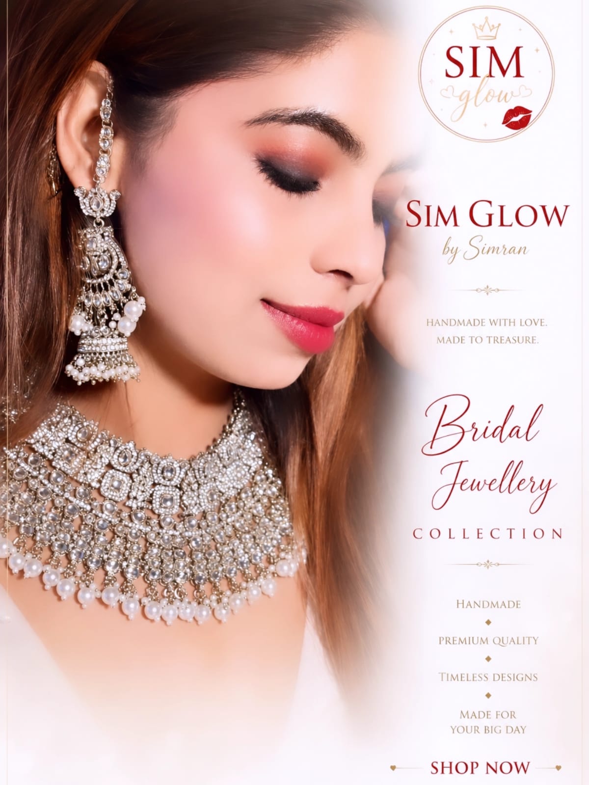 Elegant bridal jewellery set featuring a silver choker necklace and matching earrings with pearl detailing by SIM Glow by Simran.