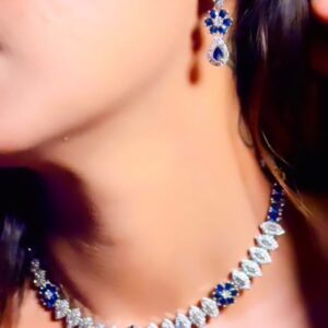 SIM Glow Sapphire Blue American Diamond Necklace and Earrings Set for Women