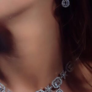 SIM Glow Crystal White American Diamond Necklace and Earrings Set for Women